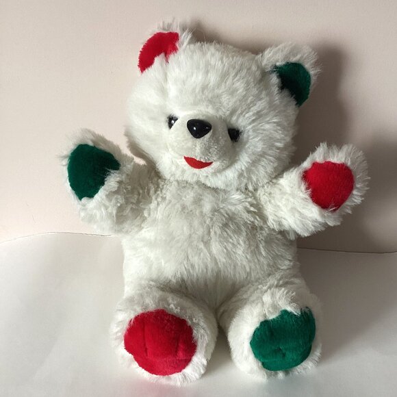 White Christmas Teddy Bear Polyester Fiber Stuffed Toy Colectable - Picture 1 of 5